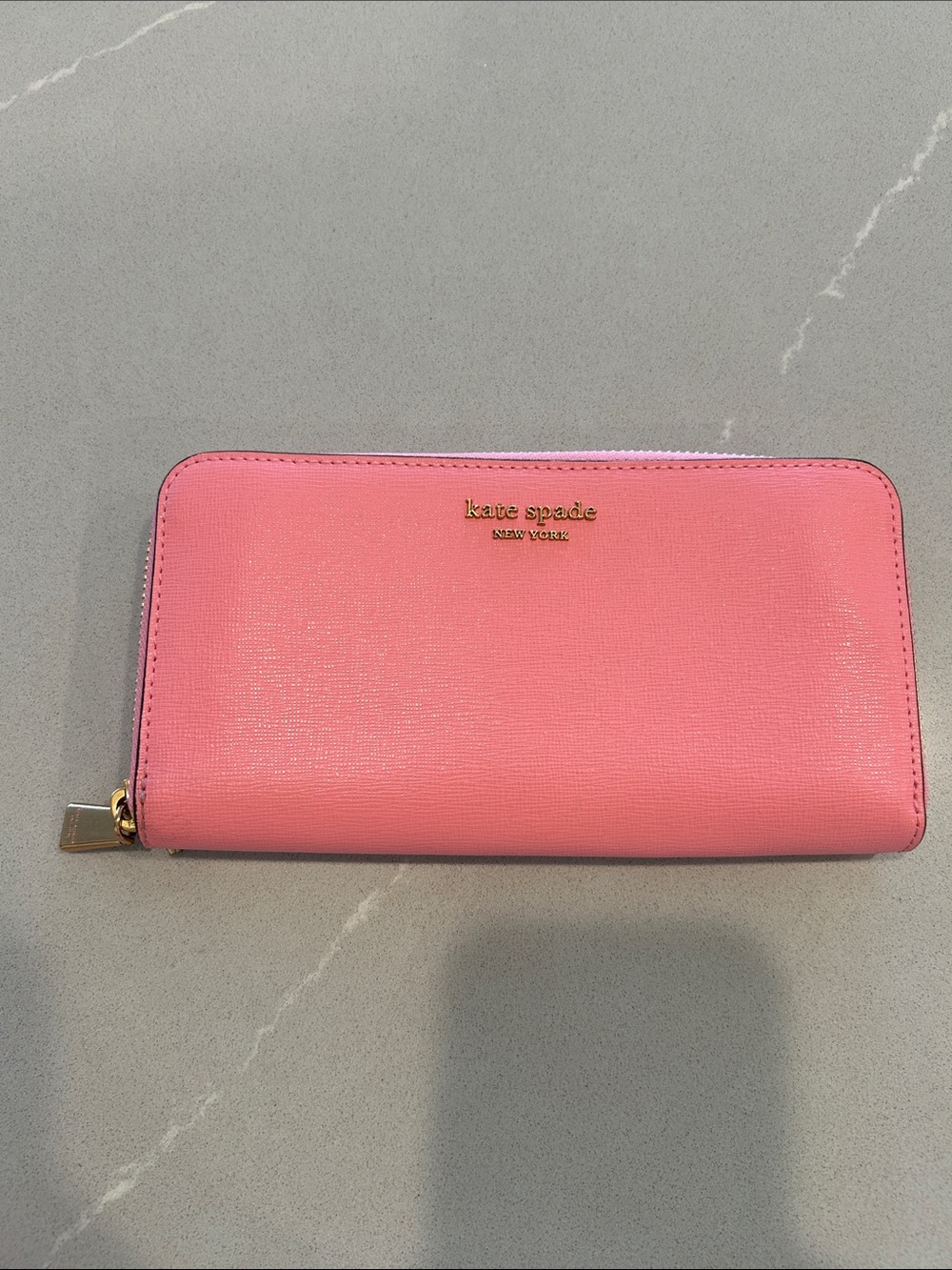 kate spade Pink Saffiano Zip-Around Wallet with Gold Logo